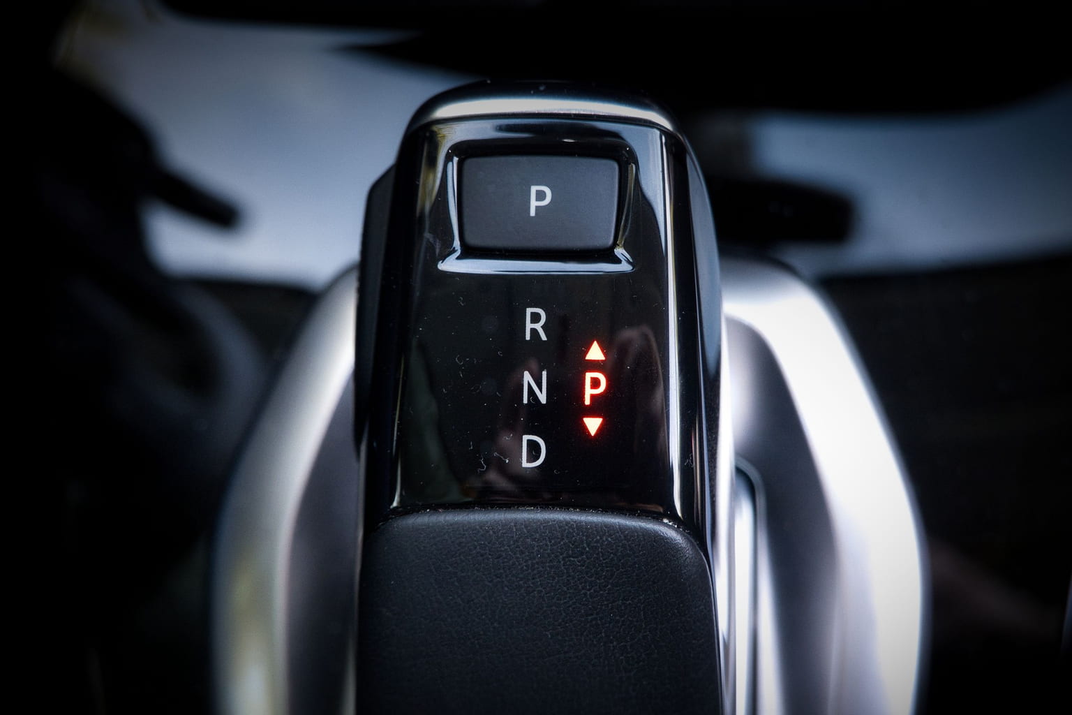 Automatic gear selector showing park, reverse, neutral and drive